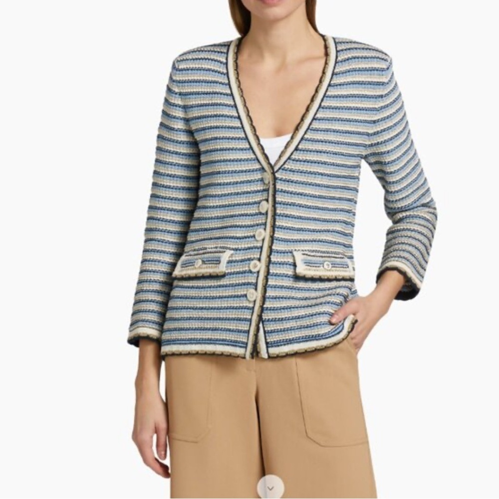 Veronica Beard Ceriani Knit in Navy Multi Metallic Scalloped Sweater Desisgner - Picture 2 of 11